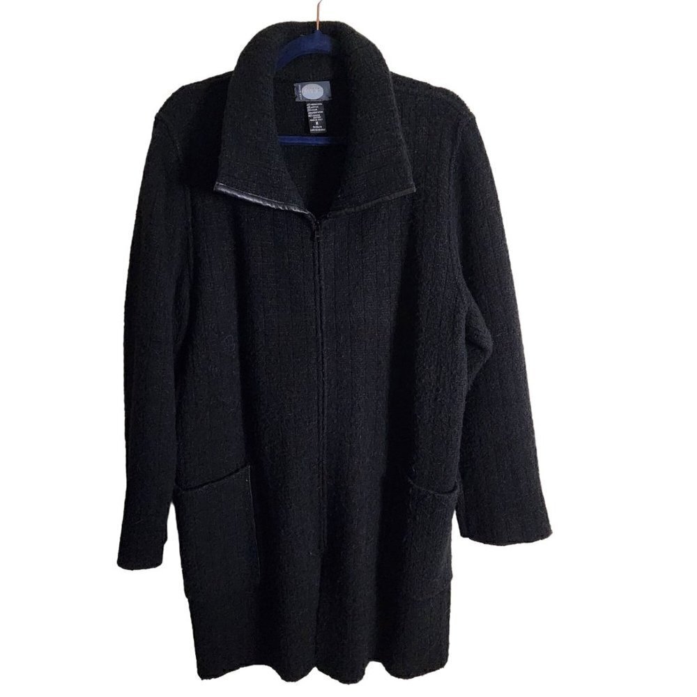 Magic Made In Italy Merino Wool Leather Trim Full Zip Coatagan Size M